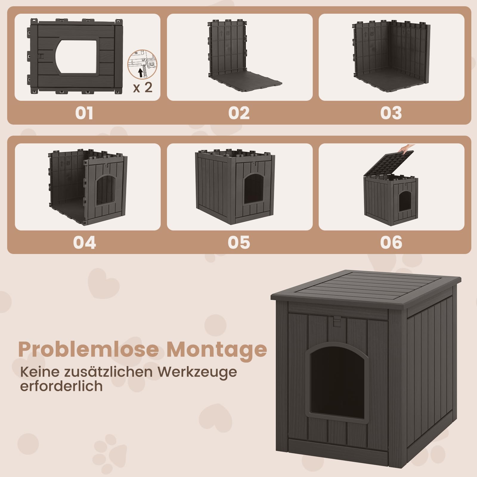 COSTWAY Katzenhaus, Katzenklo Schrank mit Klapptür & erhöhtem Boden, Katzenschrank für Katzentoilette, Tierhaus aus PP für Indoor Outdoor, Beistelltisch für kleine Katzen Hunde Haustier (Schwarz)