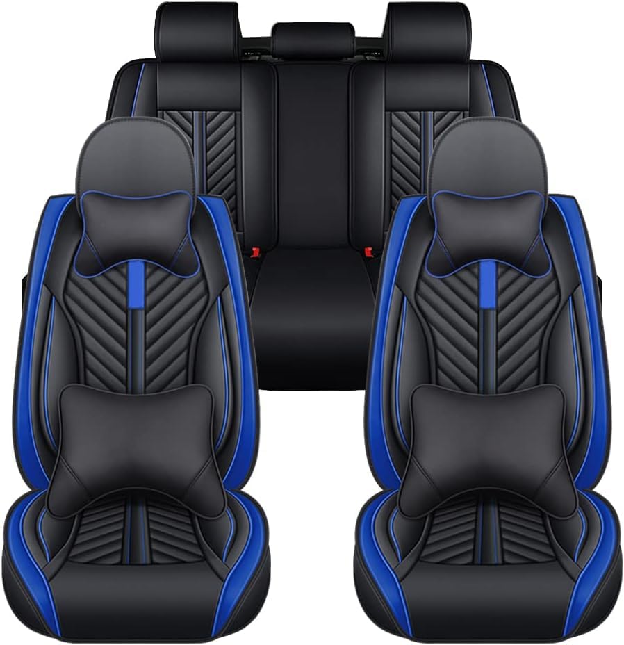 JoyRozTek Car Seat Covers For Volkswagen Passat B5 B6 B7 B8 (5-Seater), Universal Fit, Premium PU Leather Seat Cover Full Set, ZT08, Black & Blue