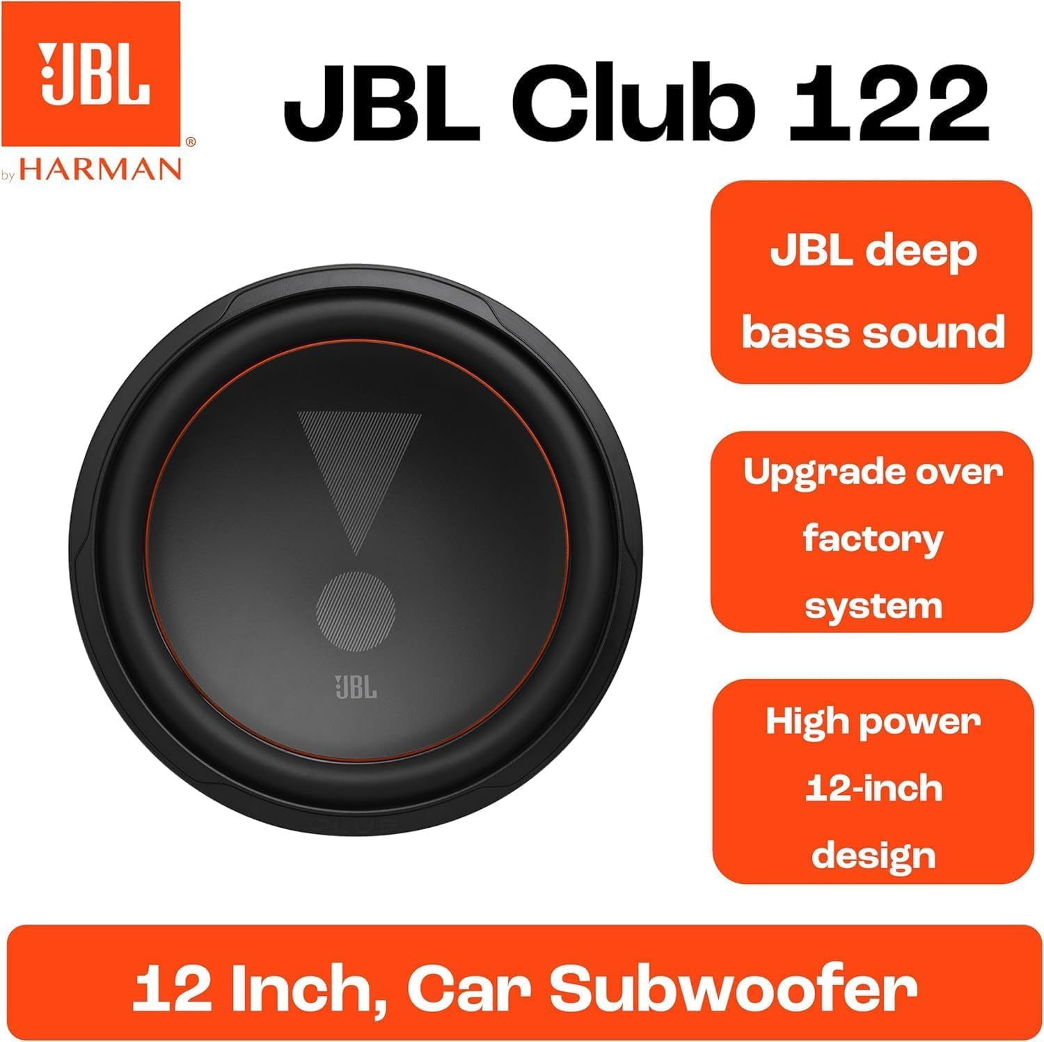 JBL Club 122 subwoofer 12 pollici (305 mm), 400 W RMS, 4 ohm, potente subwoofer auto, bassi profondi e precisi, ideale per sistemi audio car e appassionati di bassi