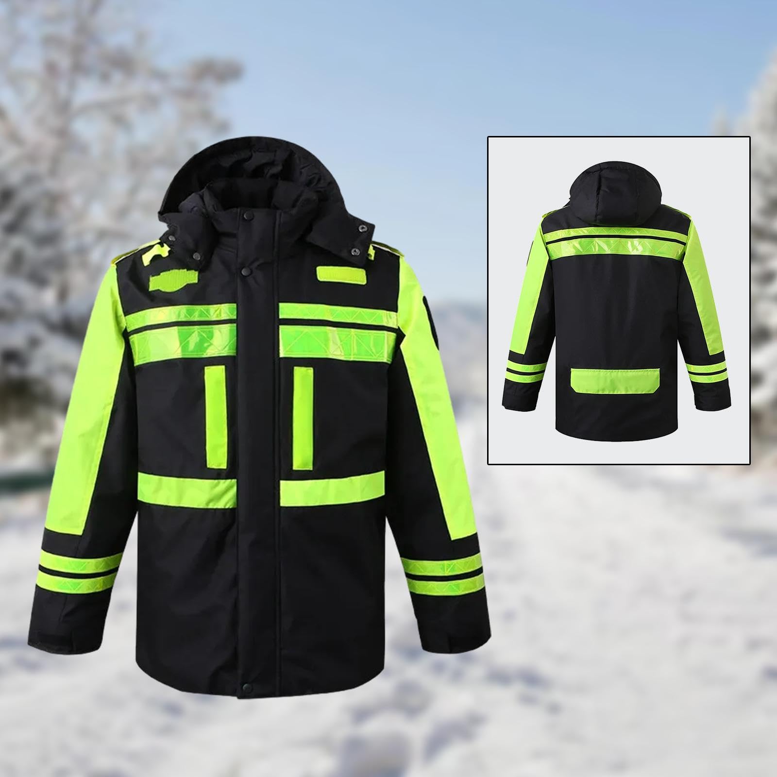 Chaqueta de Seguridad de Invierno para Hombre, Abrigo de Construcción con Capucha y Forro Desmontables, Chaqueta de Trabajo Reflectante para Actividades Exteriores, Tallas L a XXXL