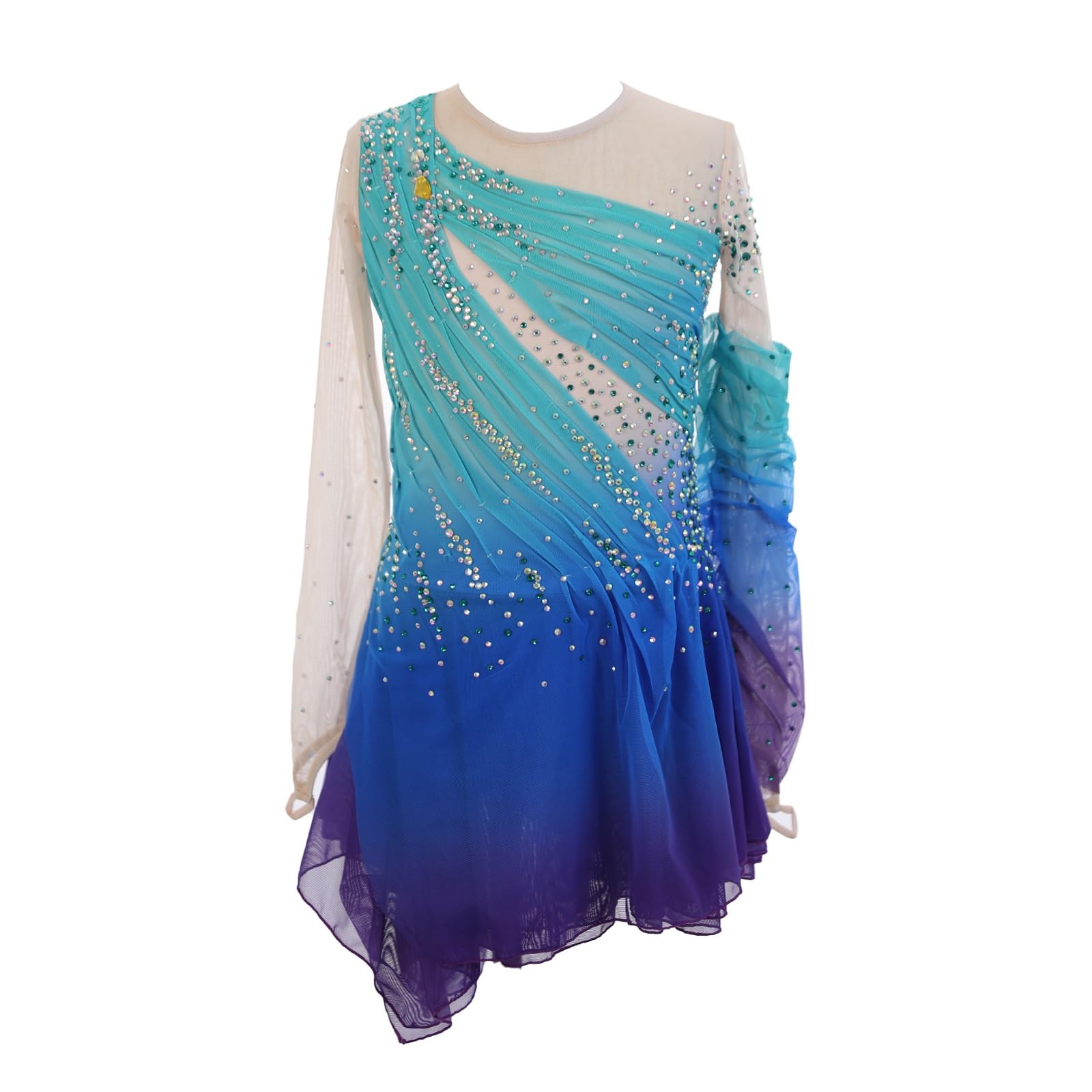 Abito Da Pattinaggio Su Ghiaccio Da Donna, Abito Da Competizione Di Pattinaggio Di Figura A Maniche Lunghe Con Strass For Ragazze