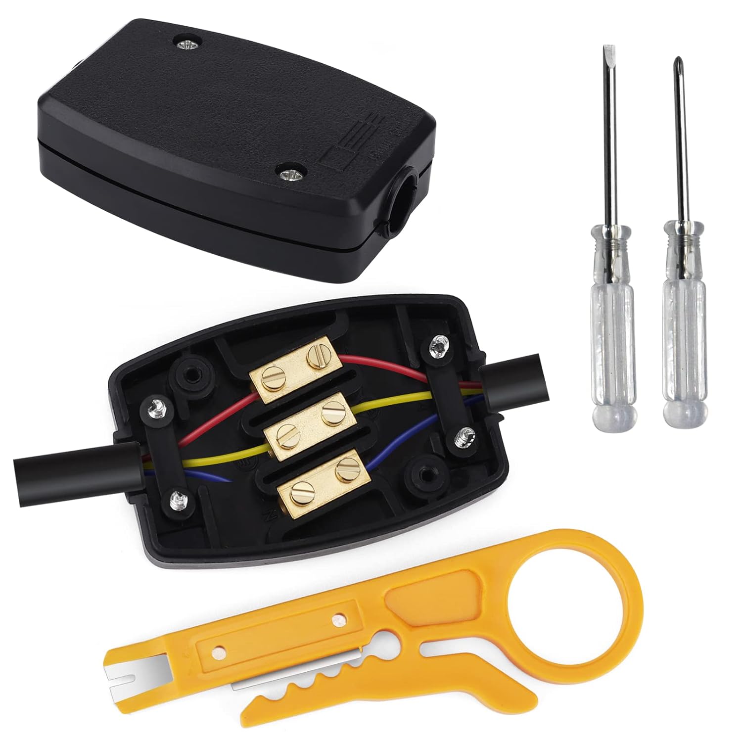 2pcs 2 Pack 3 Terminal Electrical Cable Junction Box 13A 250V Black