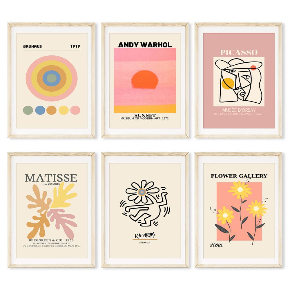 6 Piece Famous Art Canvas Posters Picasso Dove Henri Matisse William Morris Flower Market Andy Warhol Sunset Gallery Wall Mid Century Abstract Minimalist Room Aesthetic Decor Prints Painting