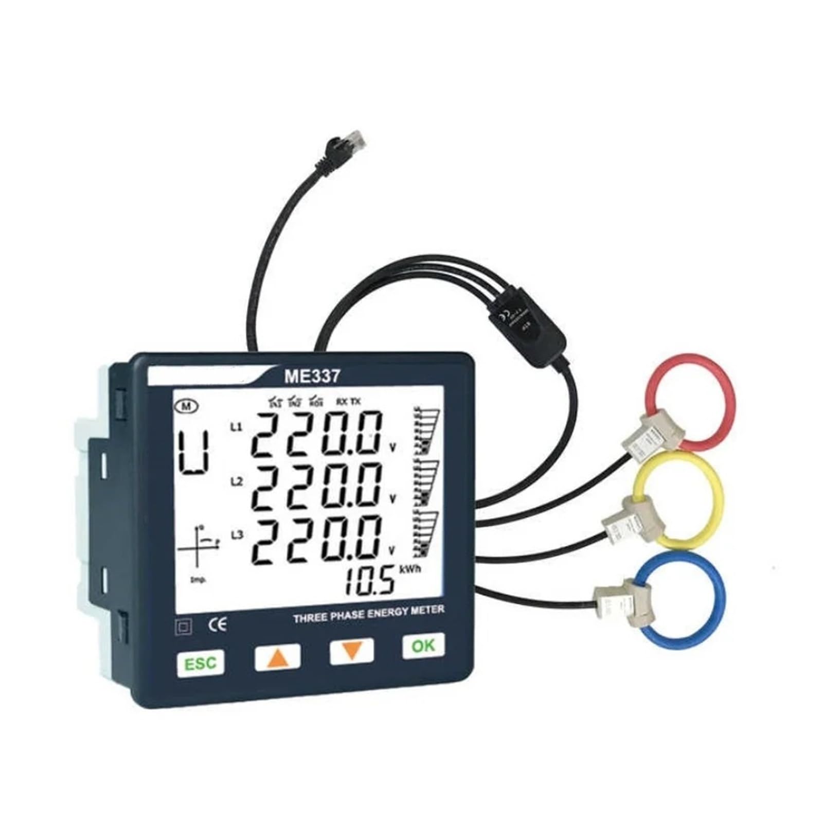 contatore Elettrico Misuratore di energia ME337 monofase e trifase con Display LCD e Pinza amperometrica a Bobina di Rogowski(ME337ND8 No Coil)