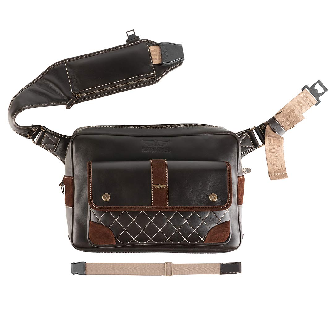Umhängetasche Moto Aviator – Rindsleder Vollnarbenleder Vintage & Veloursleder – wasserdicht & leicht – Tasche verstellbar – ergonomisch – langlebig, braun, Retro