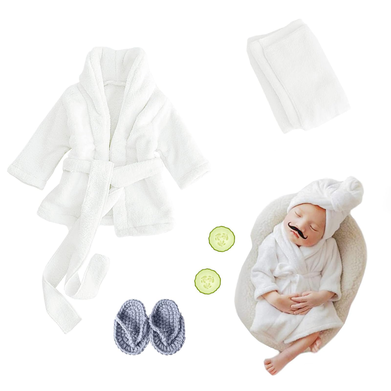 Lot de 6 Nouveau-Né Photographie Prop Violette Vêtements Pantoufles Concombre pour Bébés