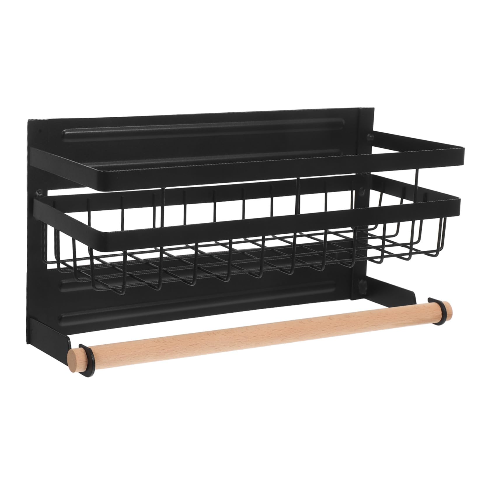 Mikinona Estante Magnético para Especias y Papel de Cocina Organizador Negro Resistente Manchas Soporte Seguro para Refrigerador Ahorro de Espacio para Cocina Moderna