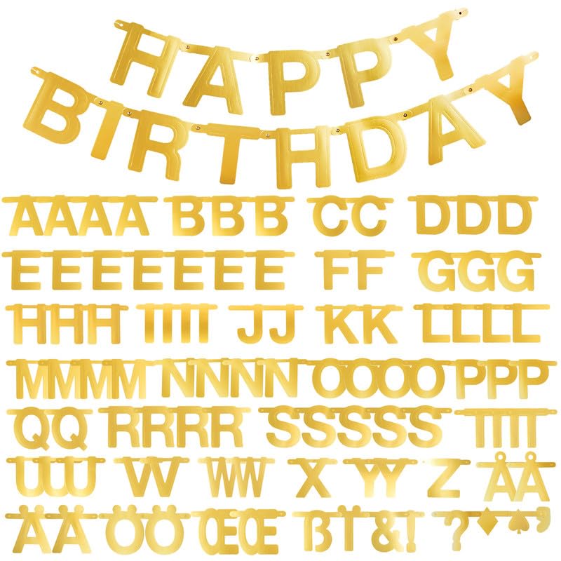 SUNBEAUTY Personalised Banner Customizable Letters Symbols Gold Banner DIY Welcome Letter Banners for Birthday Wedding Party Valentine's Day Baby Shower Family Party Decor