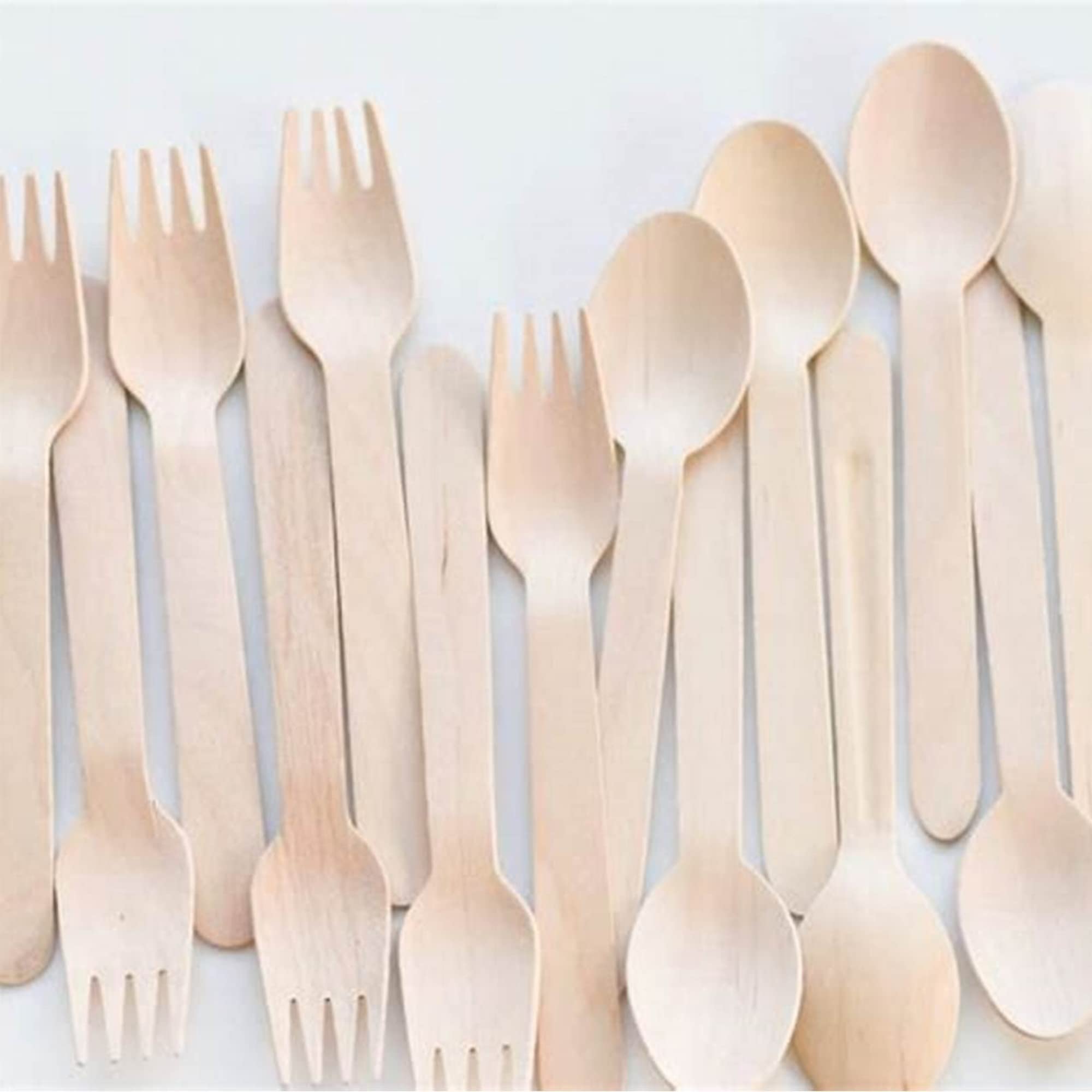 Ella Disposable Spoons & Forks Set (16cm Big Size, 50 Pieces) | Eco-Friendly Flatware | Disposable Birchwood Wooden Cutlery | Spoons 25 Pieces | Forks 25 Pieces 1