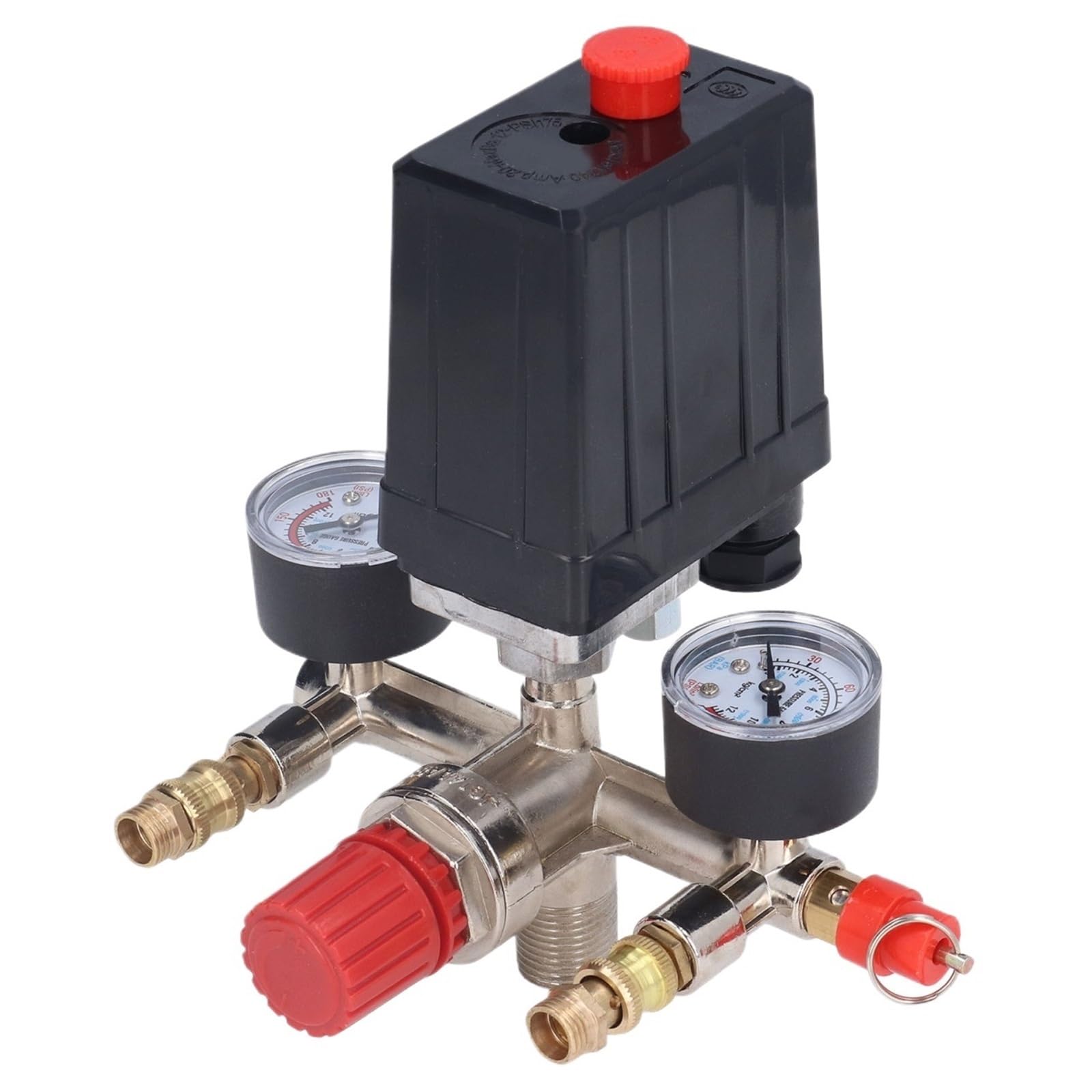 Kit de control de válvula de interruptor de presión for compresor de aire de CA de 90-120 PSI, interruptor vertical, colector, regulador, manómetros, válvula de seguridad