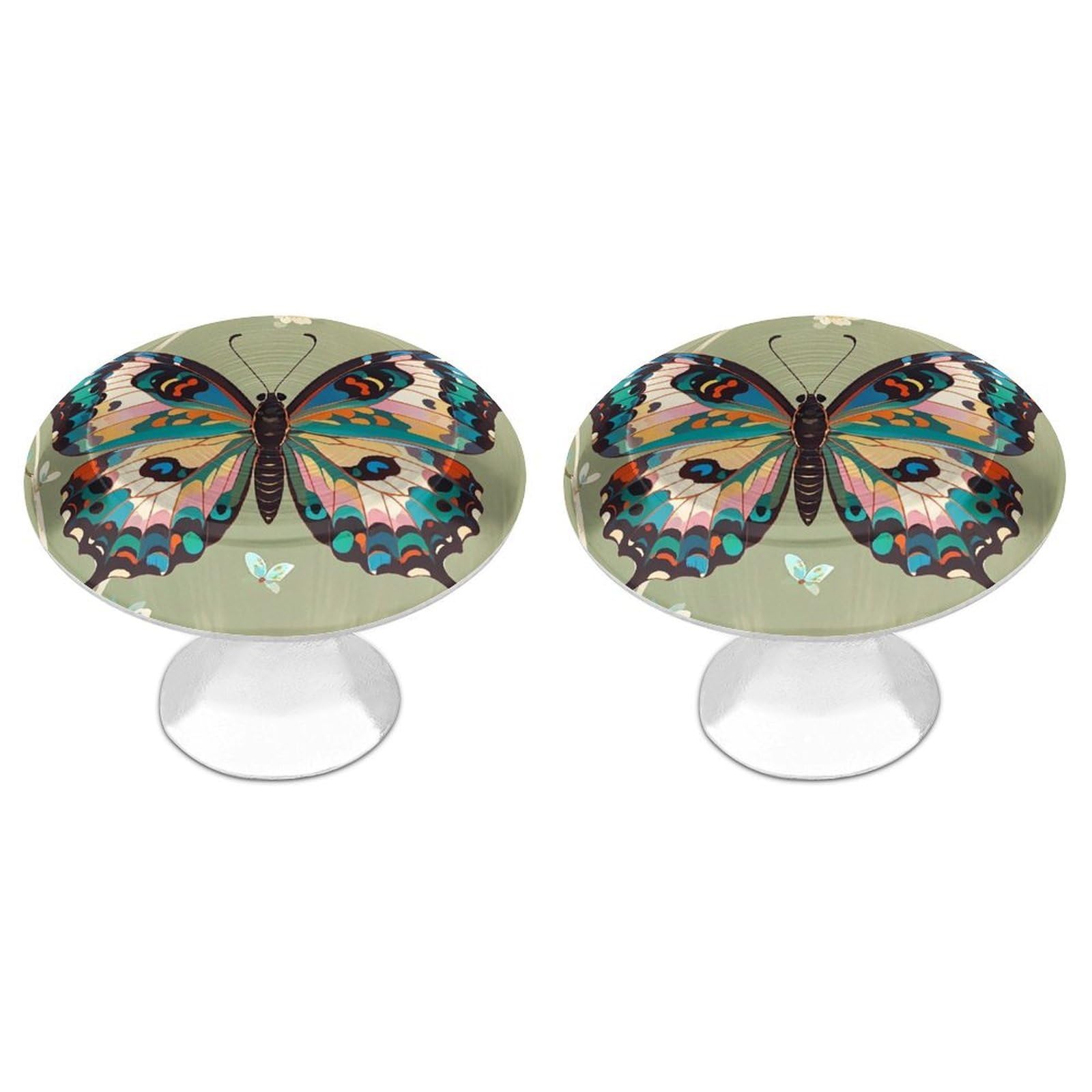 QMNLKH Ancient Butterfly Cabinet Knobs for Home, Round Drawer Pulls for Kitchen, Personalized Cupboard Handles with Screw, Fashion Dresser Knobs for Office, Drawer Handles, 2 Packs