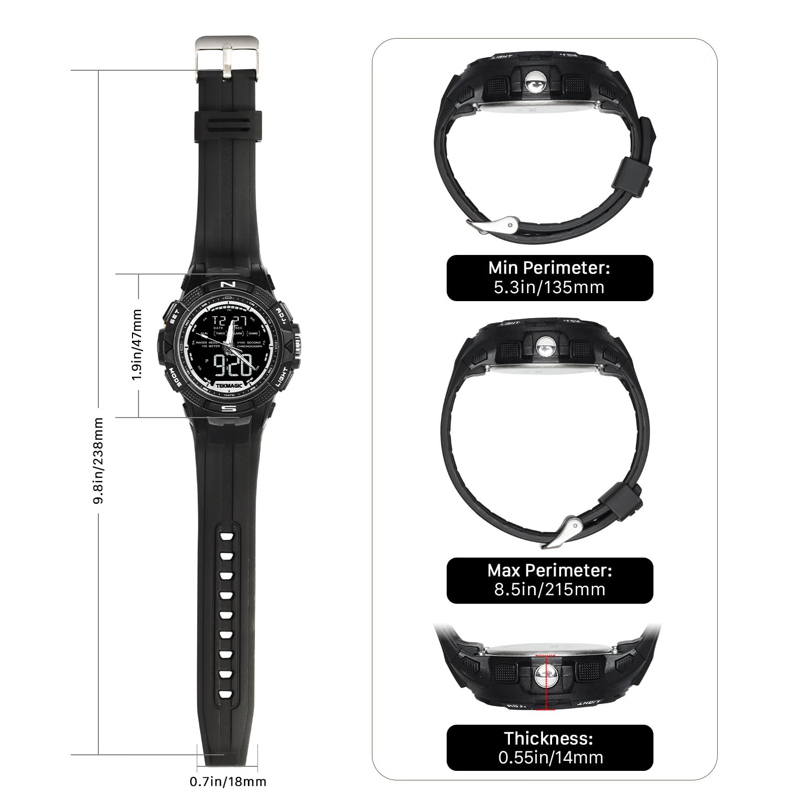 Genérico Reloj Pulsera Hombre Sumergible 100 Metros para Buceo y Nadar con Despertador, Cronometro, Hora Dual Calendario, Temporizador, Formato de 12 o 24 Horas, Visualización Analogico y Digital