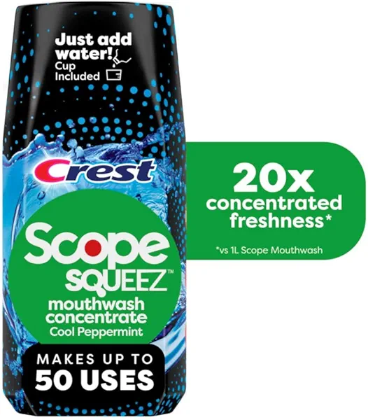Crest Scope Squeez Mouthwash Concentrate, Cool Peppermint Flavor, 50mL Bottle, Equal Uses up to 1L Bottle *vs 1L Scope Outlast Mouthwash, Squeez to Control The Strength