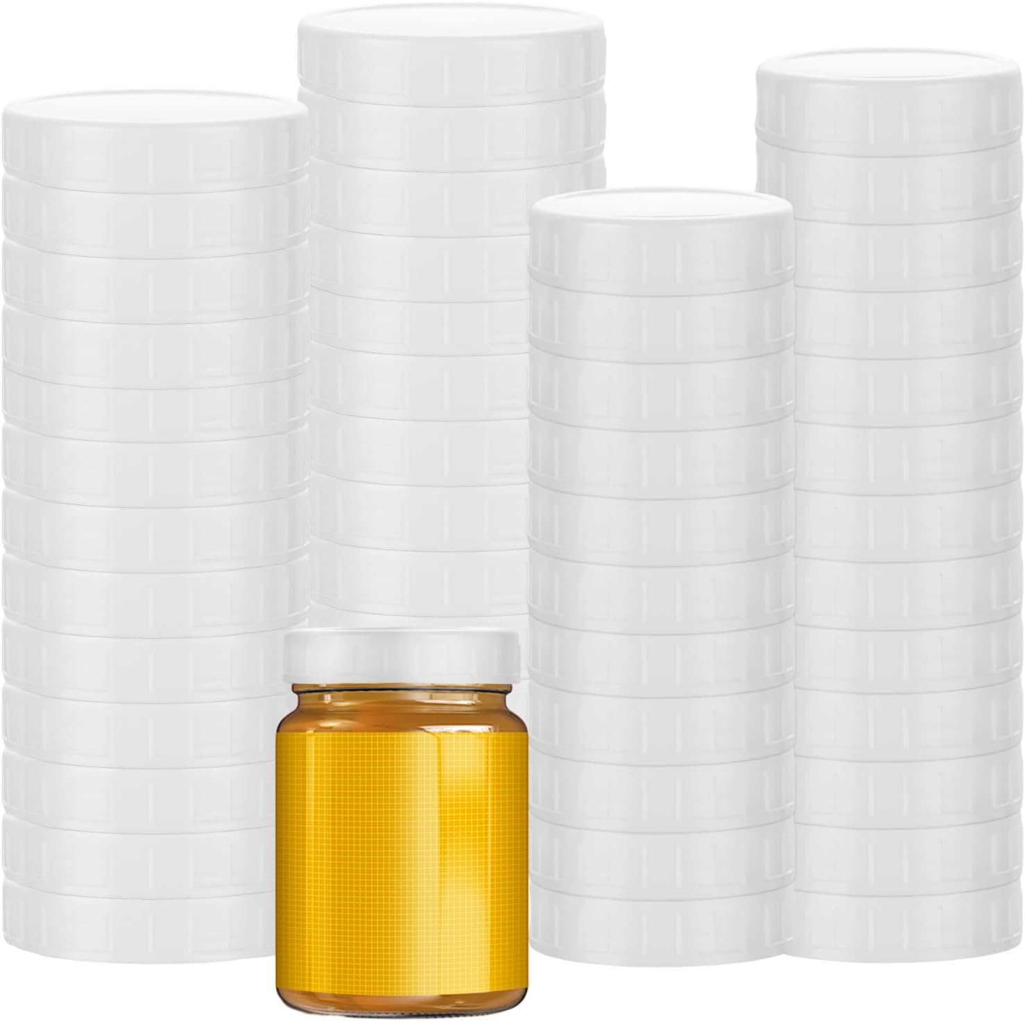 48Pcs Plastic Mason Jar Lids, 24 Regular Mouth & 24 Wide Mouth Canning Lids, White Plastic Storage Caps for Mason Jars for Mason/Canning Jars