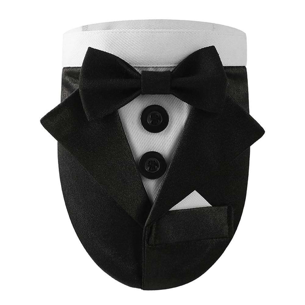 Bnibol Tuxedo Dog Collar for Wedding Engagement and Birthday, Formal Dog Bandana Collar Costume with Bow Tie and Adjustabl...