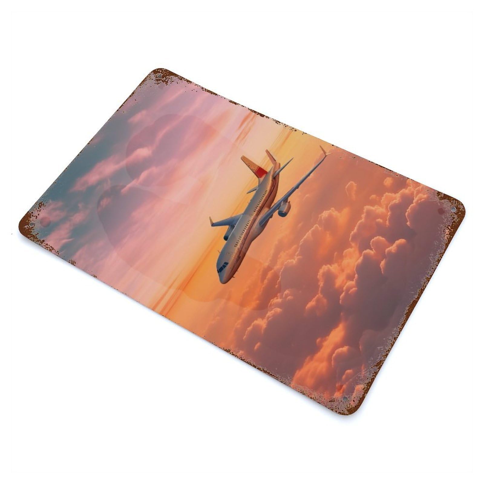 Plane Sunset Vintage Wall Sign 11.8"x7.9", Rust Effect Metal Decor for Cafe, Home Bar And Lounge Decor