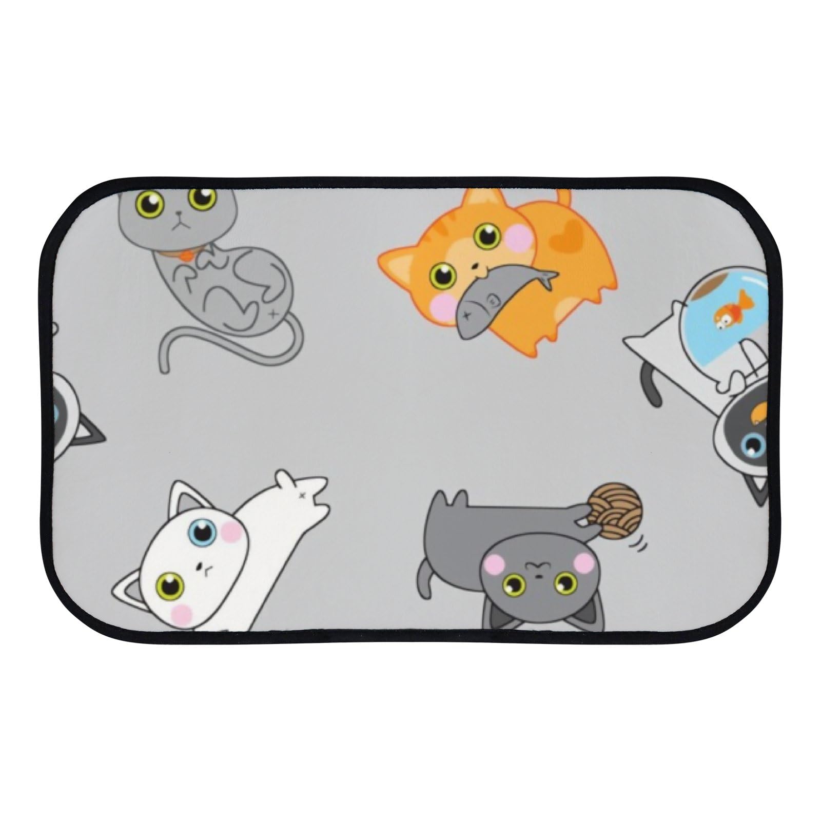 Nuansexi Bathroom Rugs Cute Kitten Pattern Gray Floor Mats Non Slip Bathmat Doormat Tub Mat Coral Velvet Absorbent Entrance Carpet Mats Machine Washable Bedroom Decor