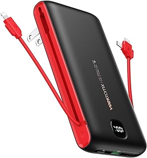 Power Bank with Built in Cables 20000mAh, 22.5W PD&QC 3.0 Fast Charging Portable Charger Built in AC Wall Plug, Large Compacity Battery Charger Compatible with iPhone/Samsung Note10/S20 S21 S22