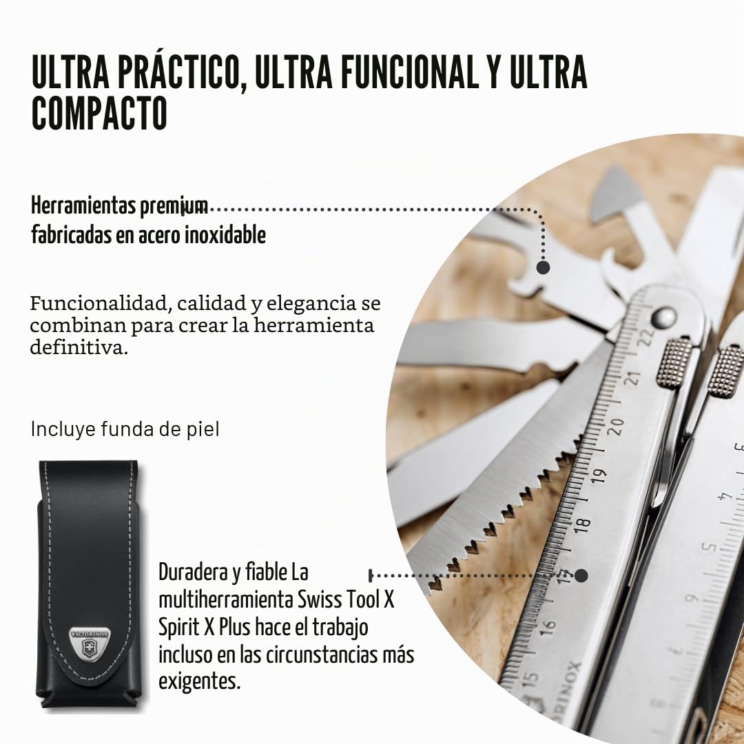 Victorinox Swisstool X Plus, Navaja multiusos suiza en funda de cuero