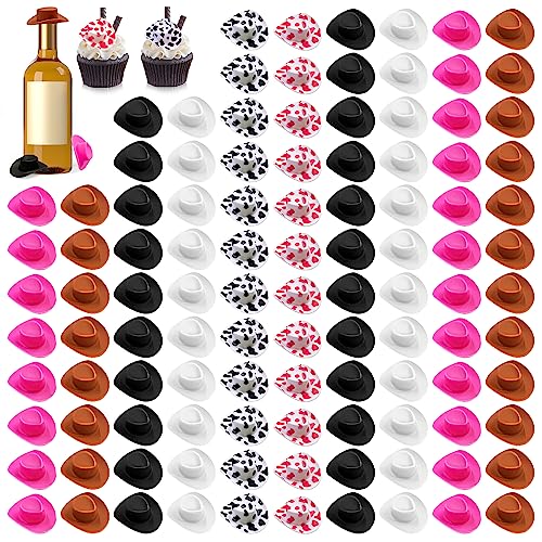 XIPEGPA 120PCS Plastic Mini Western Cowboy Cowgirl Hats Cute Miniature Hat West Party Crafts for Cowboy Cowgirl Party Supplies