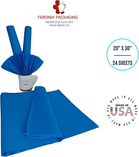 Miniatura 9 de Cuadrados de papel de seda azul brillante, 24 hojas a granel, papel de regalo premium y suministros de arte para cumpleaños, vacaciones o regalos