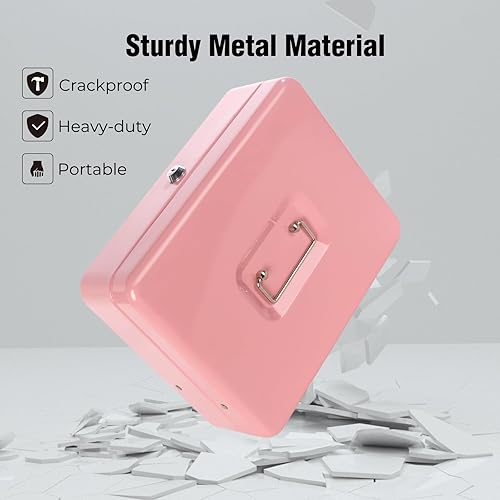 Miniatura 38 de Caja de efectivo con bandeja de dinero y cerradura de llave, caja de dinero grande de metal segura para efectivo, organizador de ahorro de dinero