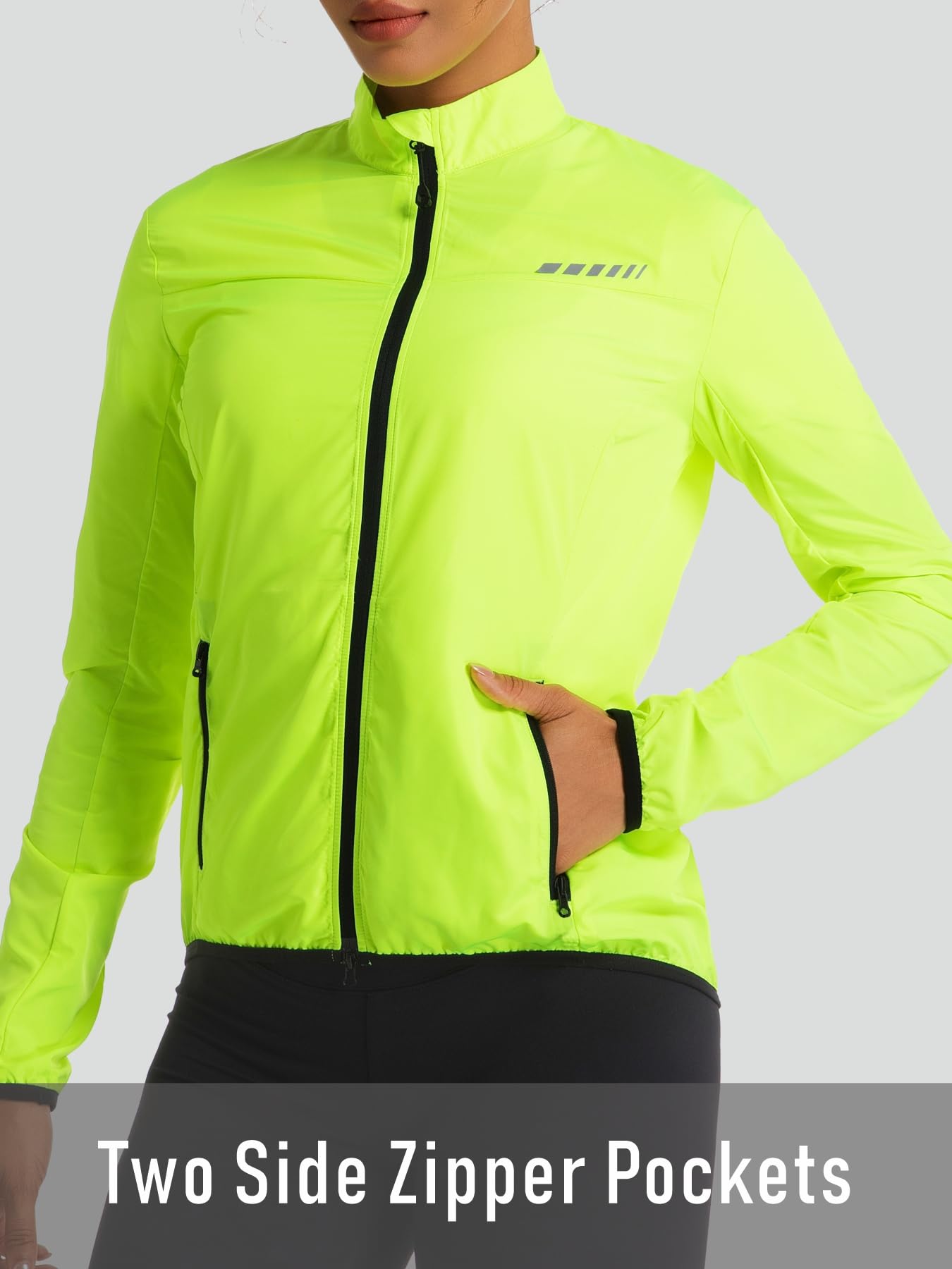 Przewalski Chaqueta cortavientos para mujer, ligera, resistente al viento y al agua, reflectante, con cremallera completa, 2 bolsillos con cremallera, para correr, ciclismo y senderismo