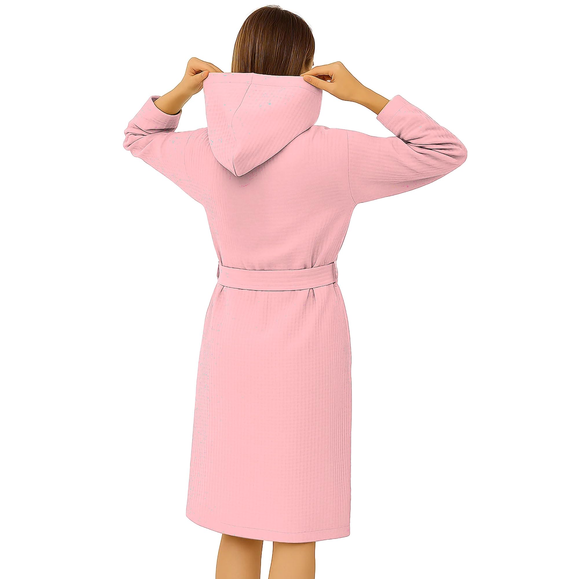 Accappatoio Nido d’Ape Unisex Uomo Donna in cotone con Cappuccio, Tasche e Cintura – Leggero, Assorbente, Traspirante – Ideale per Casa, SPA, Piscina, Palestra e Viaggi