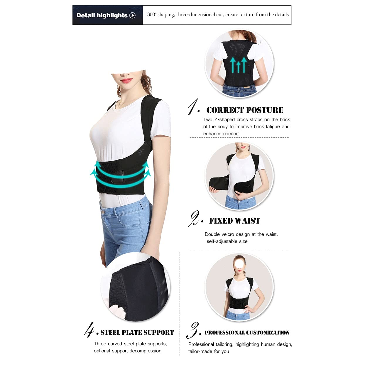 Correttore posturale per la Schiena， Corsetto terapeutico， Cintura di Supporto per la Colonna vertebrale， Fascia di correzione della Postura Lombare per Uomini，with Waist Belt-X
