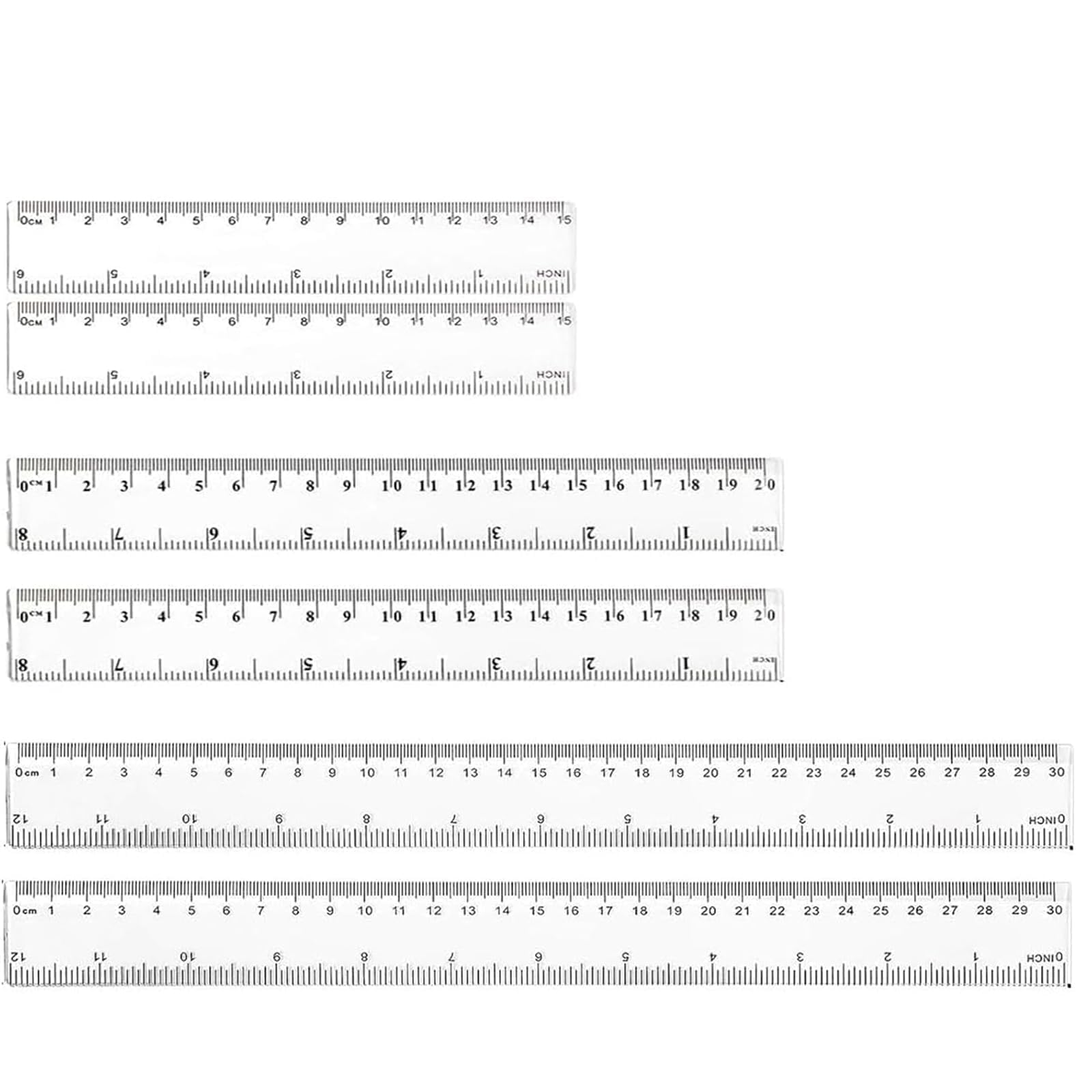 Clear Ruler Kit,Plastic Ruler Set,rulers for school,Transparent Straight Measuring Tool for Student Classroom School Office Home,6Pcs(30cm 20cm 15cm)