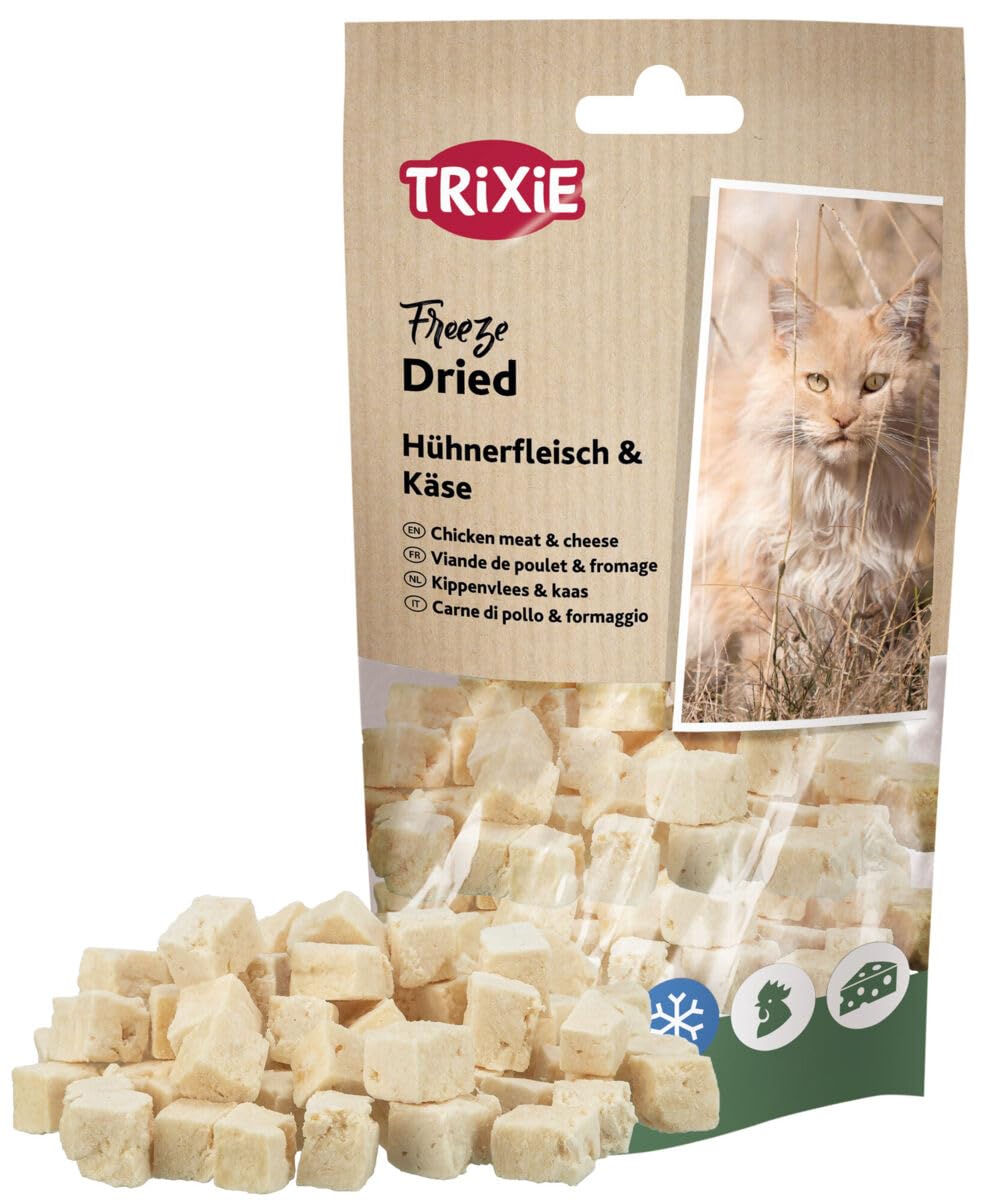 Trixie Freeze Dried kurczak i ser | 3 sztuki w opakowaniu | 3 x 25 g | karma uzupełniająca dla kotów | liofilizowana przekąska | nadaje się do alergii pokarmowych | bez dodatków
