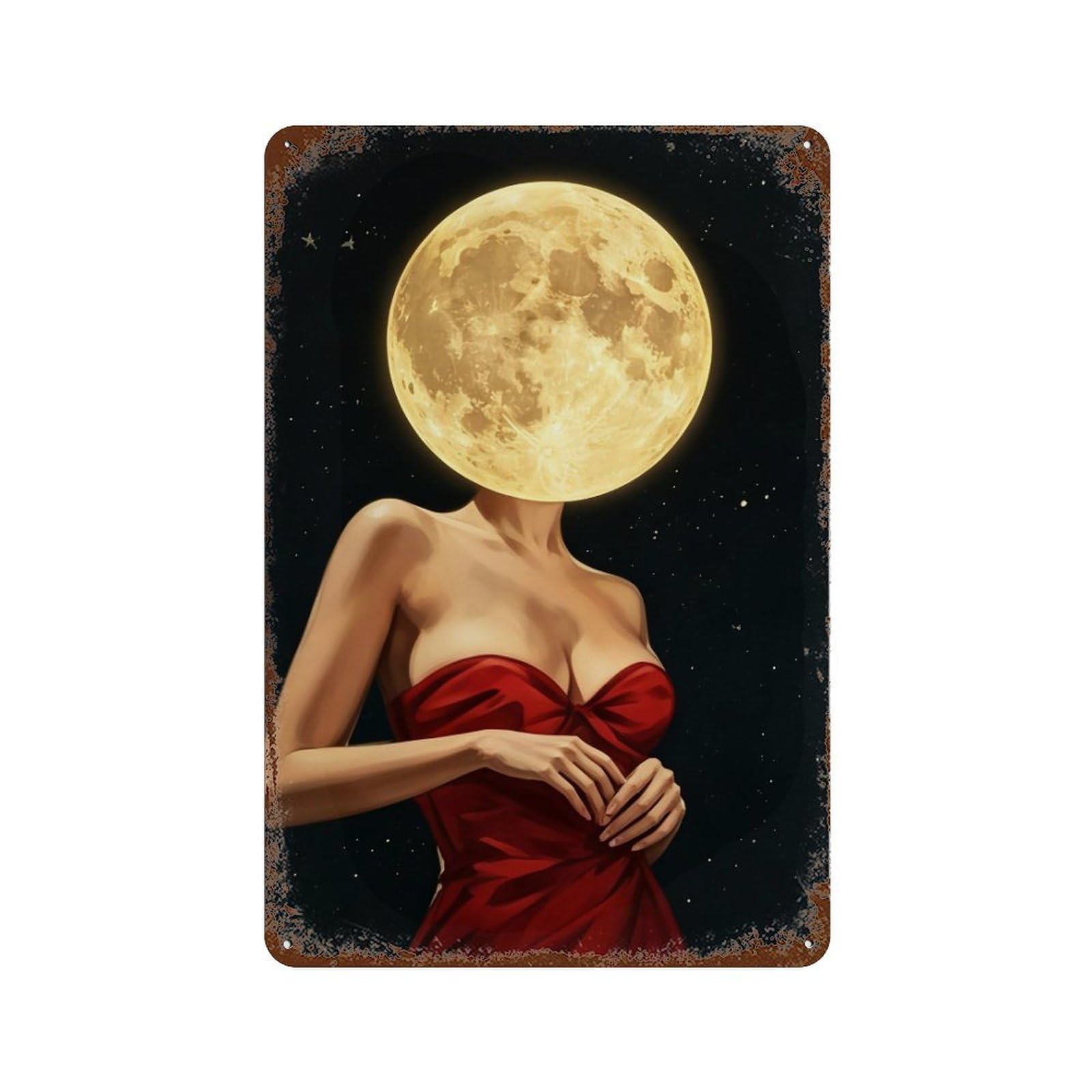 WUJHGRSG Surreal Abstract Lunar Muse (1) Wall Art Retro Iron Vintage Metal Tin Sign Poster Modern Decor for Home Cofffee Club Bar Shop Style 30x20cm