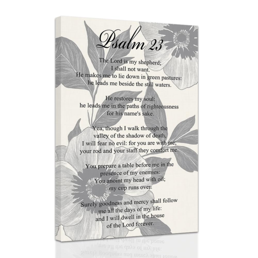 ZXHYWYM Psalm 23 Pictures Christian Wall Art Canvas Bible Verses Wall Decor Scripture Inspirational Poster Prints for Home Bedroom Decor Framed (70 x 105 cms)