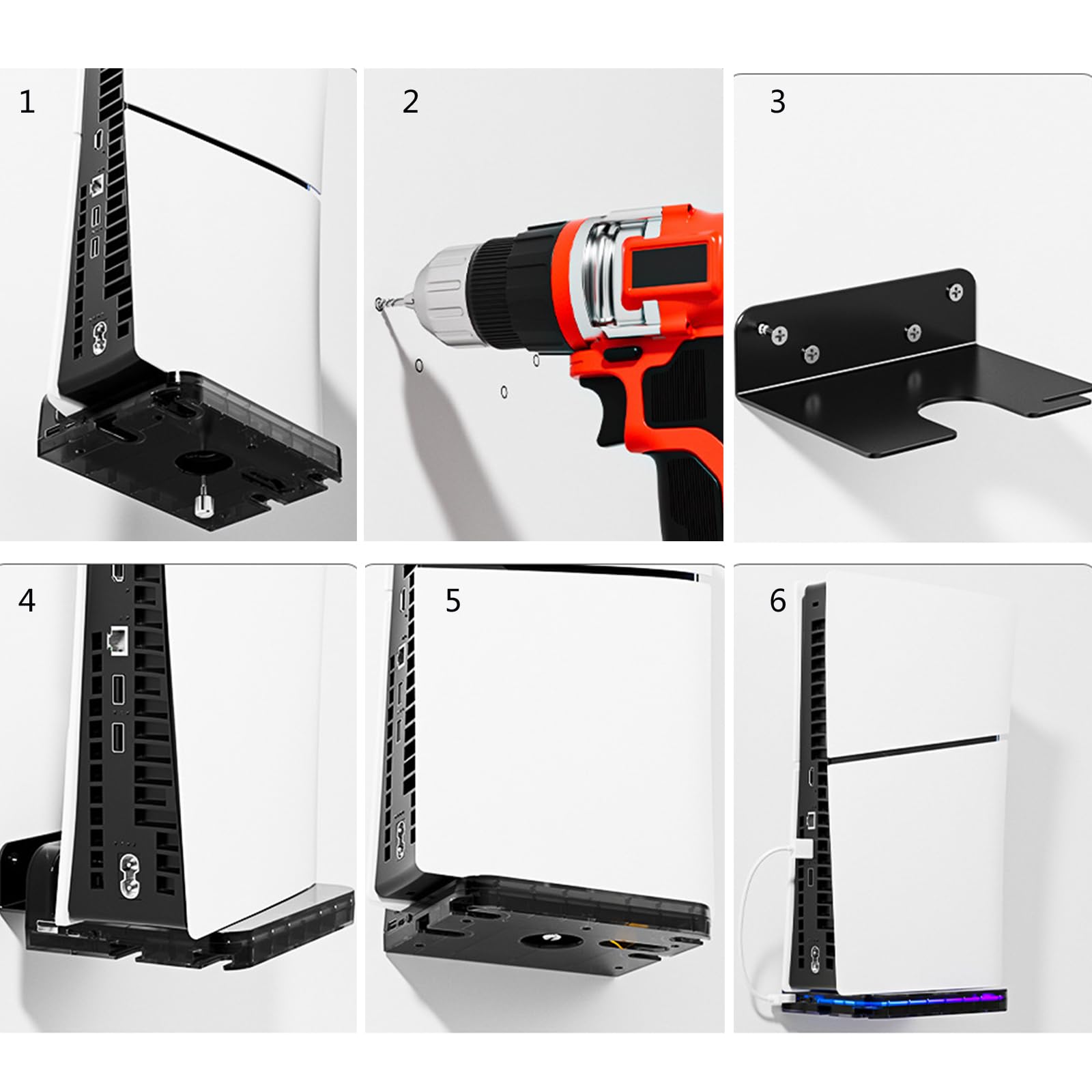 Staffa portaoggetti da parete per console di gioco, staffa salvaspazio con staffa per controller e luce