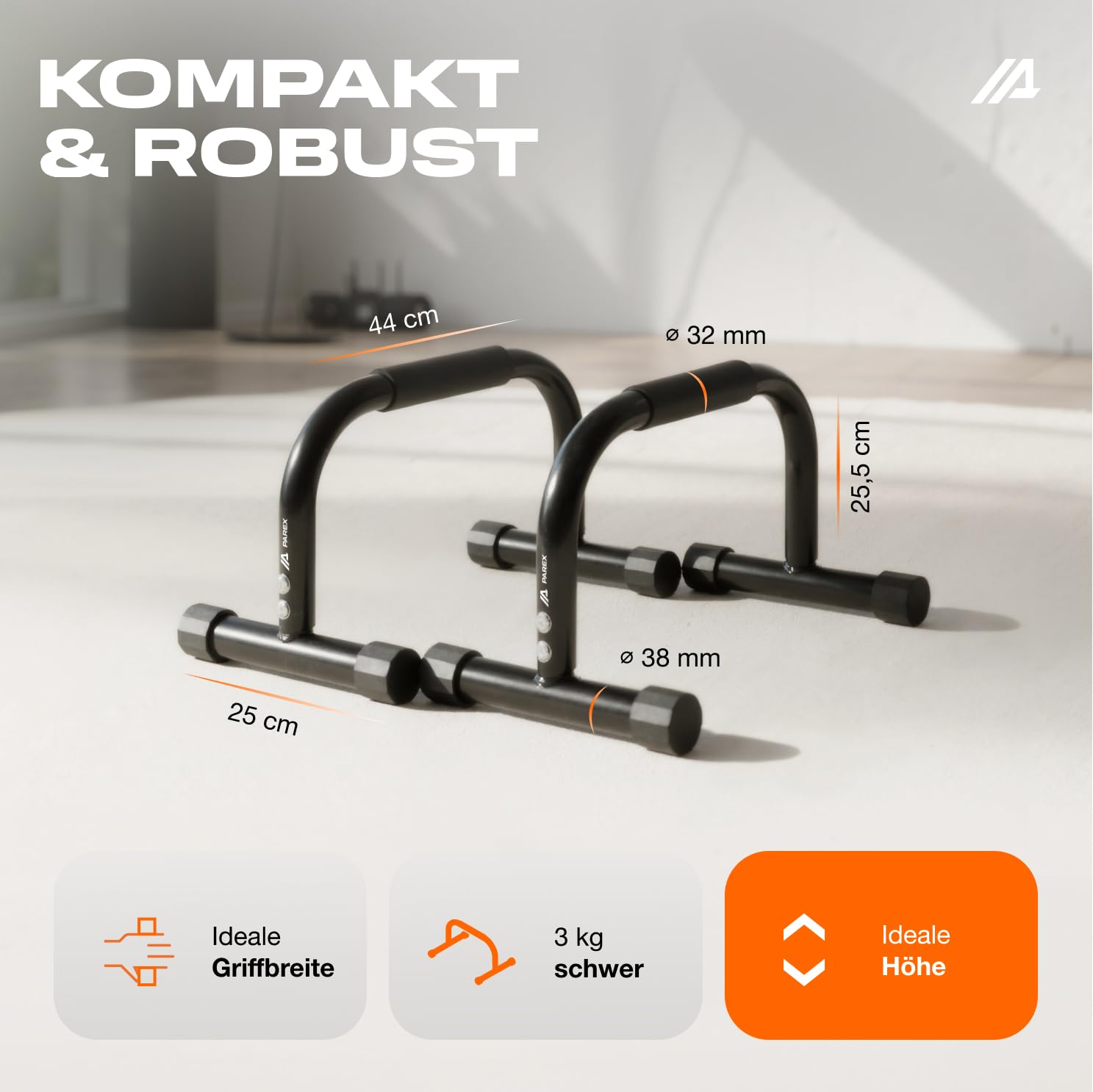 Parex Parallettes aus Stahl, gelenkschonende & rutschfeste Liegestützgriffe, Calisthenics Equipment für Indoor & Outdoor, Push-Up Bars, ideal für Handstand & Liegestütze