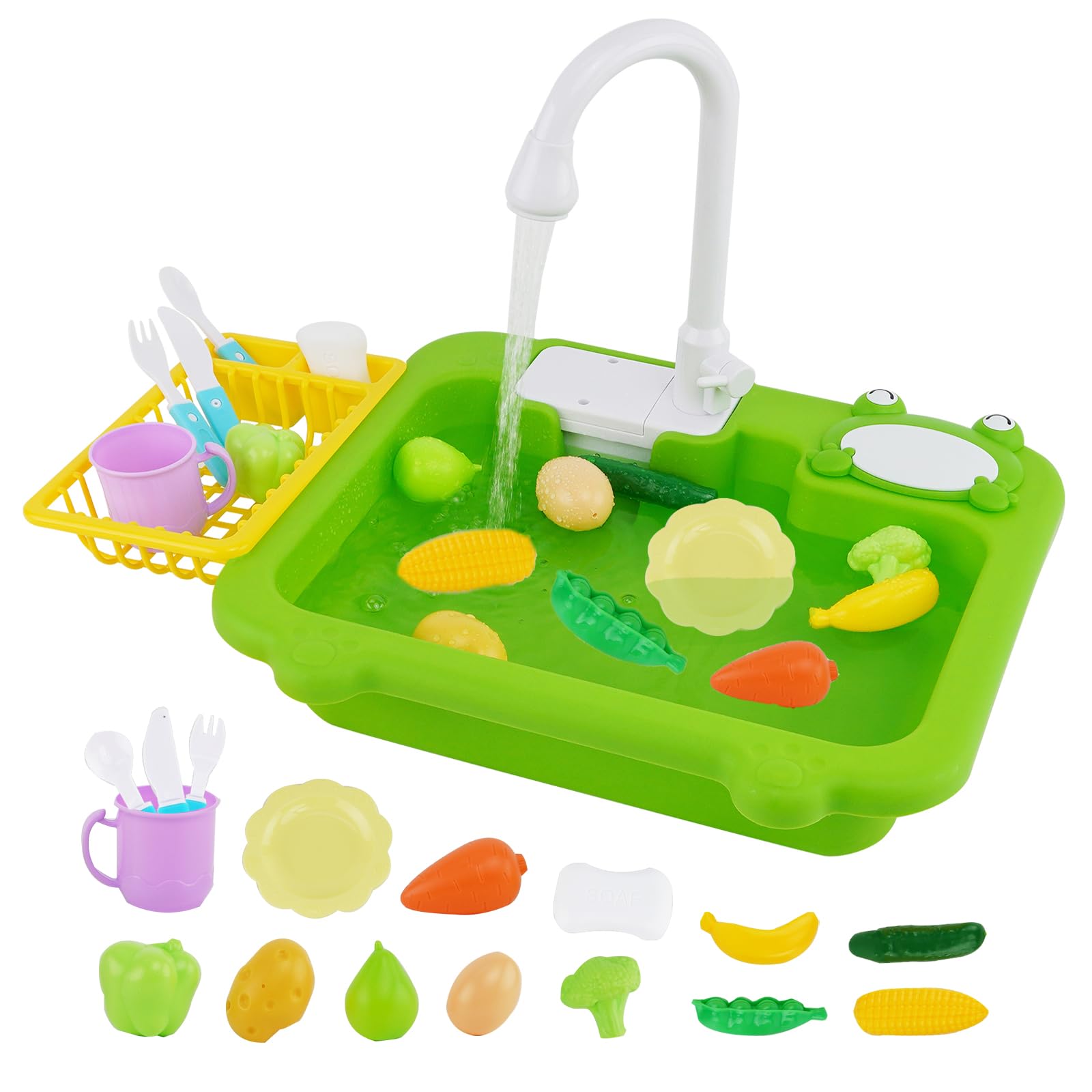 Kitchen Sink Toys with Running Water, Playing Dishwasher Toy with Automatic Water, Pretend Play Toy for Boys Girls Kids Toddler