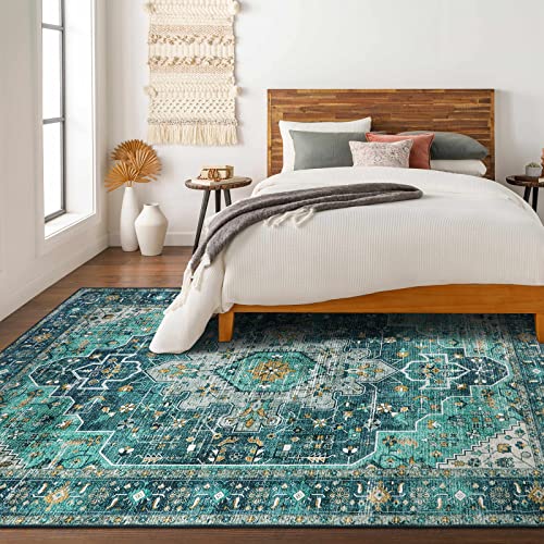 Moynesa Ultra-Thin Vintage Area Rug - 9x12 Large Living Room Rug, Non-Slip Stain Resistance Low Pile Bedroom Mat, Oriental Indoor Office Floor Carpet for Dining Room Kitchen Table Dorm