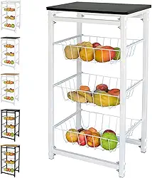 Fruteira De Chao Cozinha Tampo Madeira Florenca de Ferro Cor:Branco/Preto