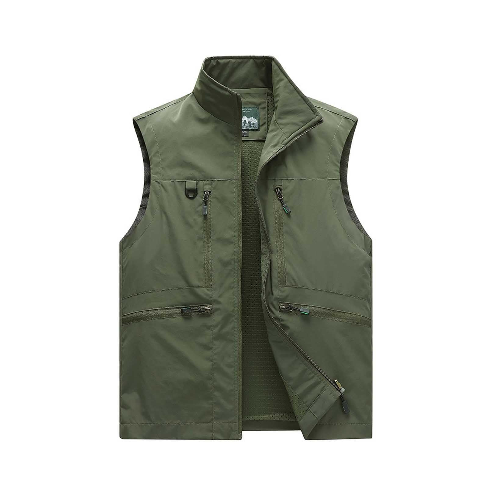 Generisch Chaleco de primavera y verano para hombre, cuello informal, bolsillo cargo chaleco abrigo