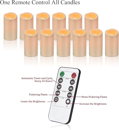 Miniatura 5 de wemarry Velas impermeables sin llama con control remoto, velas para interiores y exteriores (3 x 6 pulgadas de alto), 12 velas falsas LED para
