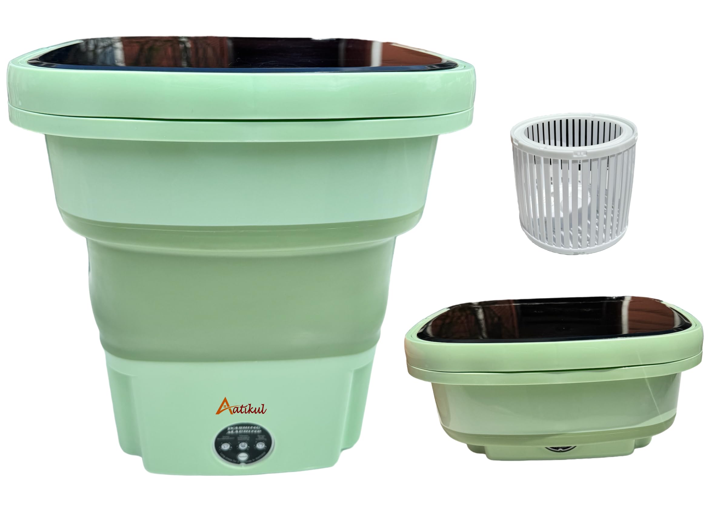 15L Foldable Portable Washer, Small portable washing Machine, small washing machine, Small washer, Mini Washer, large capacity underwear, baby clothes, small clothes washer for hotels dorms, Green 15L