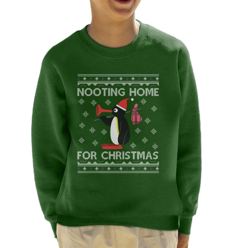 Cloud City 7 Pingu Nooting Home for Christmas Kid's Sweatshirt Bottle Green