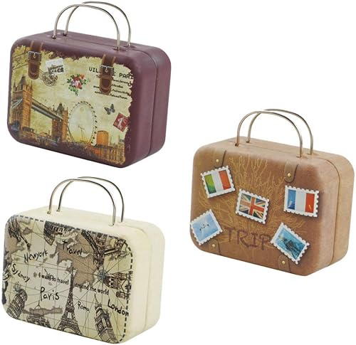 Cabilock 3 piezas pequeñas decorativas de lata con asa, caja de almacenamiento de hojalata, caja de metal para regalo de boda y año nuevo