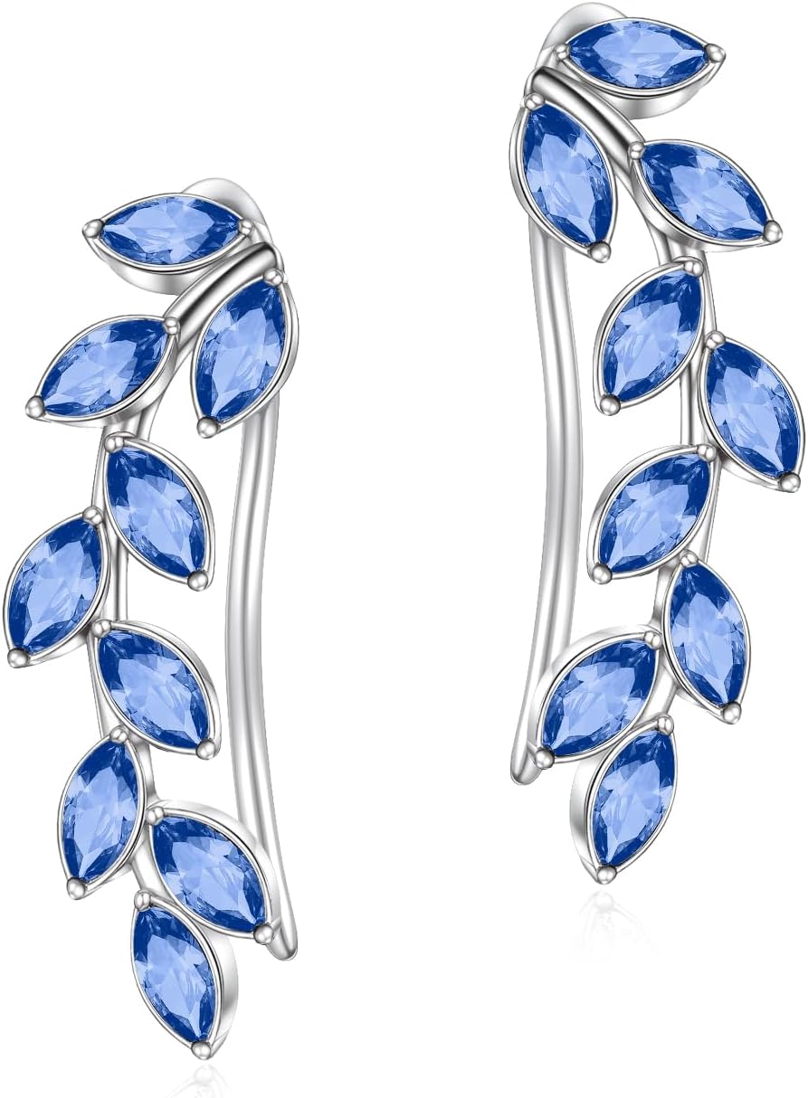 AOBOCO Leaf Ear Climbers Earrings Hypoallergenic 925 Sterling Silver Ear Crawler Cuff Earrings for Sensitive Ears, Made with Austrian Crystals