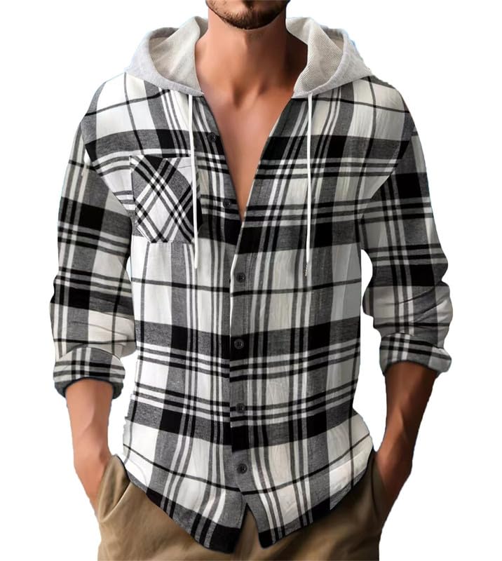 Chemise en flanelle homme à capuche carreaux style décontracté d'automne