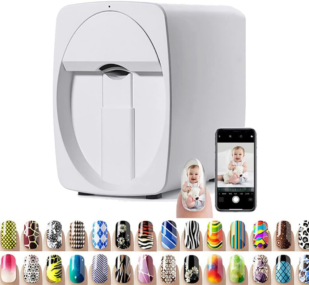 3D Nail Art Printer, Smart Automatic Nail Printer Machine, Support WiFi/DIY/Usb, Portable Mobile Nail Painting Machine for Home Usage Nail Salon Nail Lovers,White