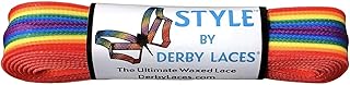 Derby Laces Style Wide 10mm Waxed Lace for Roller Skates, Hockey Skates, Boots, and Regular Shoes (Rainbow Stripe, 60 Inch / 152 cm)