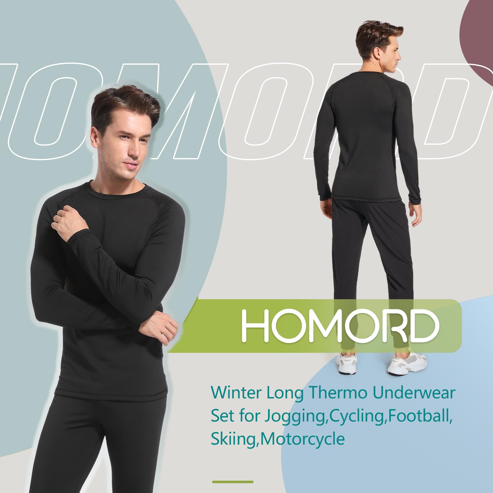 Homord Intimo Termico Uomo Invernale, Manica Lunga Maglia Termica e Pantaloni - Attivo Caldo Completo Tuta Termica Funzionale Set Termico Uomo per Sci Ciclismo Corsa Allenamento
