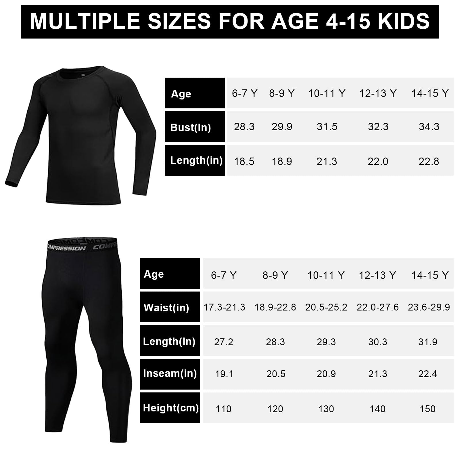 Thermounterwäsche-Set für Kinder, mit Filz gefüttert, Winter, warm, für Mädchen und Jungen, Unterziehshirt und Leggings, Thermounterwäsche-Set für Kinder, zum Skifahren, Radfahren und