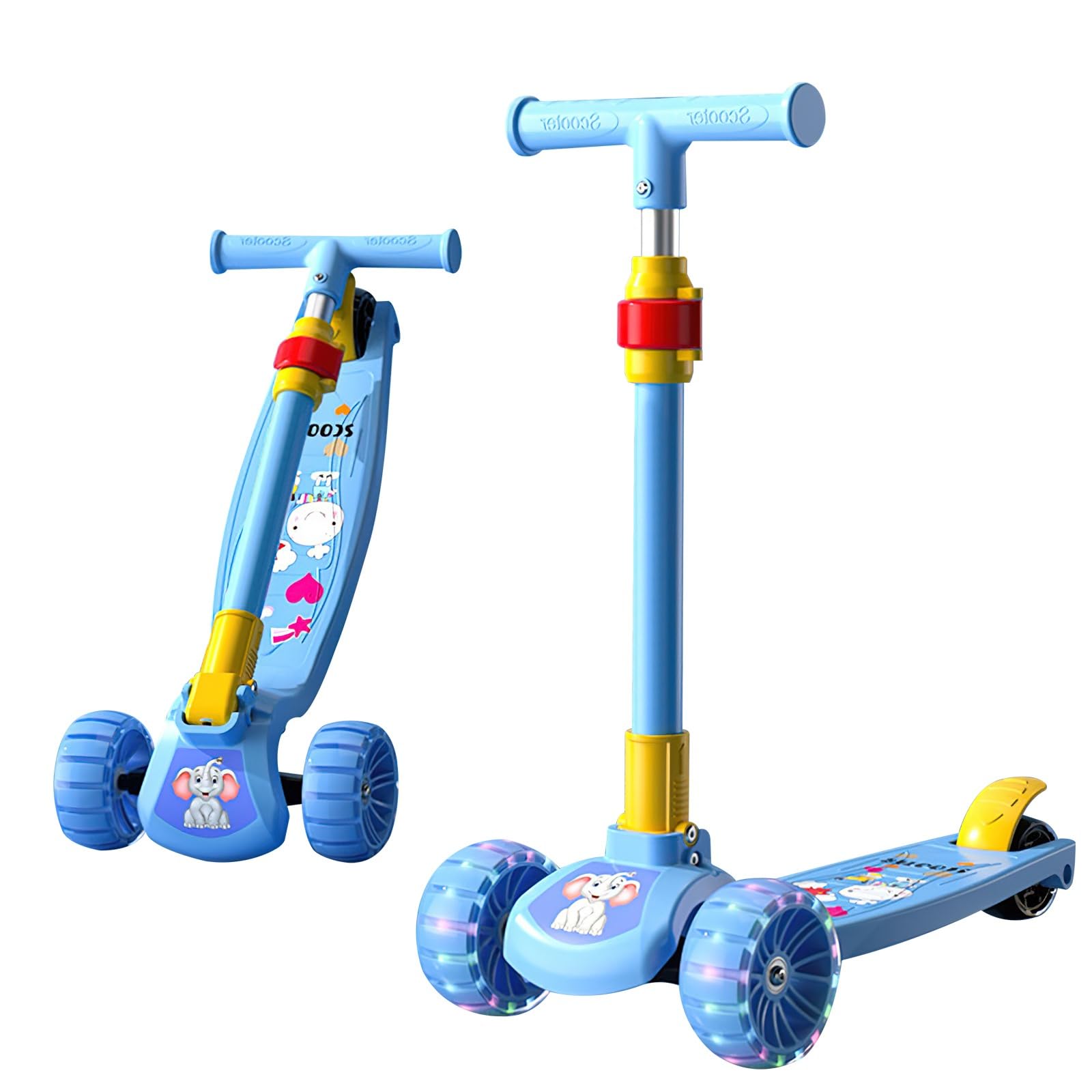 Kids Scooter, Toddler Scooter with Light-Up Wheels, Folding Scooter for Girls Boys, 3 Adjustable Height, Non-Slip Pattern Deck, Lightweight Scooter for Children Ages 2-12